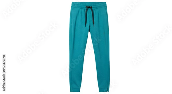 Obraz Teal drawstring pants displayed against a black background.