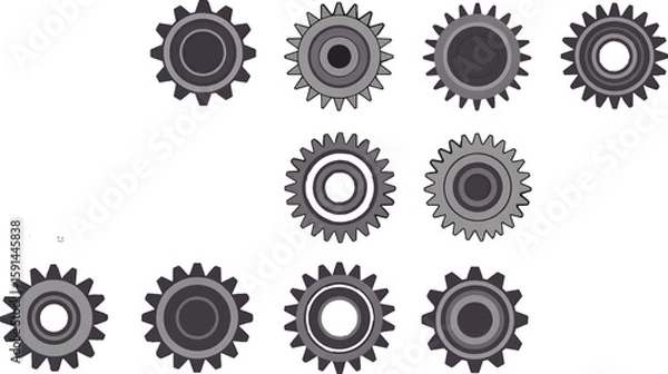Obraz Vector Set of 10 Mixed Torque Mechanical Gears – Engine Components for Automotive and Industrial Machines"

