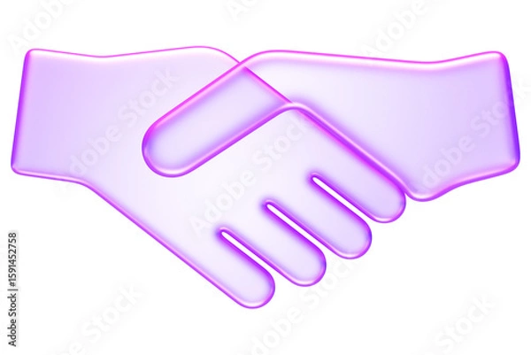 Obraz Transparent 3D handshake icon in glassmorphism style, symbolizing partnership, agreement, collaboration, deal, and trust between parties.