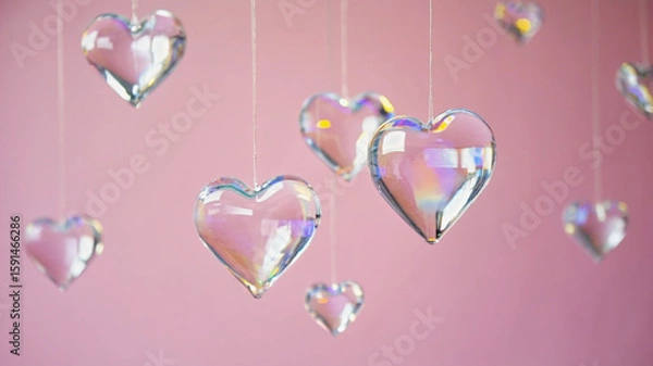 Obraz Translucent Heart-Shaped Glass Objects Floating in Soft Ambient Light with Pastel Background