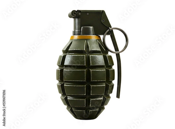 Fototapeta Military fragmentation hand grenade with safety pin isolated on transparent background