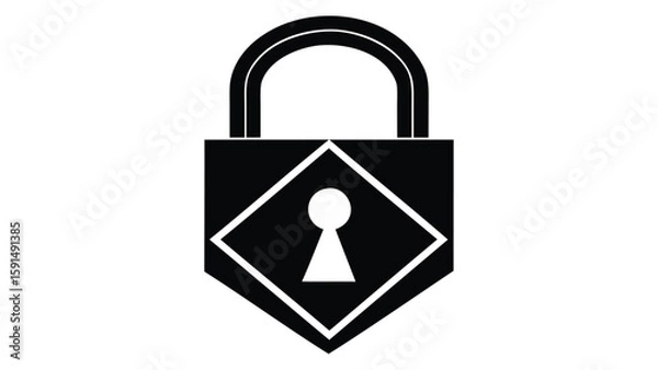 Fototapeta Illustration of a black padlock with a white keyhole in a diamond shape design on a white background