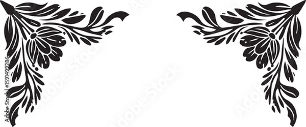 Fototapeta Simple floral line art, symmetrical divider with stylized leaves and petals, Adobe Illustrator Artwork