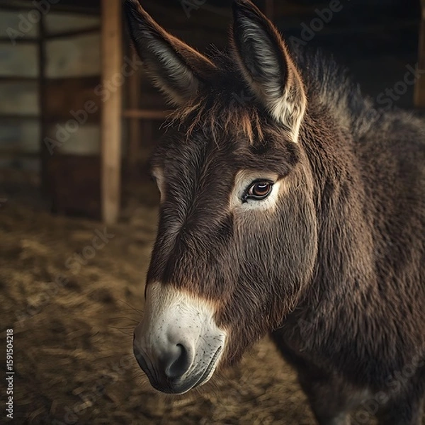 Fototapeta Donkey closeup portrait showing soft brown fur high resolution picture