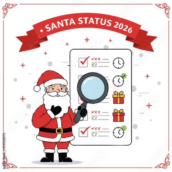 Fototapeta Santa checking delivery list flat icon vector red white green