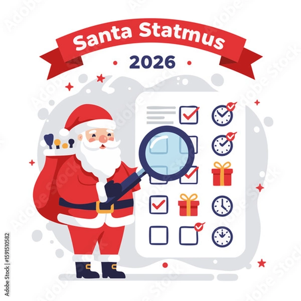 Fototapeta Santa checking delivery list flat icon vector red white green