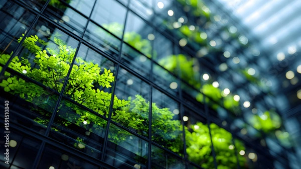Obraz Pattern of Green Glass Panes on High-Rise Office Block