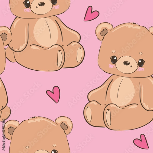Obraz Cute Teddy Bear pattern seamless, vector illustration Hand Drawn Cute print design