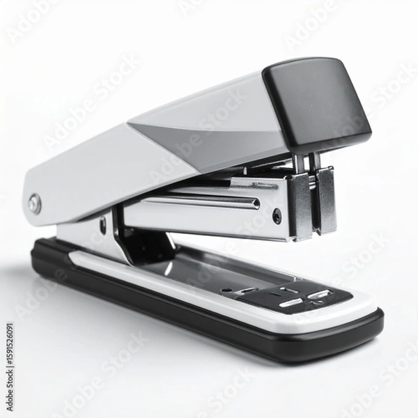 Fototapeta Generated image Office black or white stapler with shadow-free white background