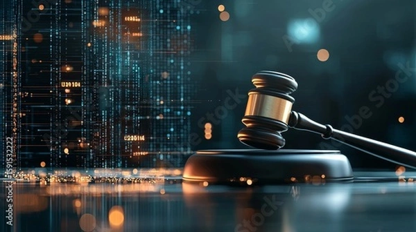 Obraz Judicial proceedings virtual courtroom digital art futuristic environment close-up view justice and technology