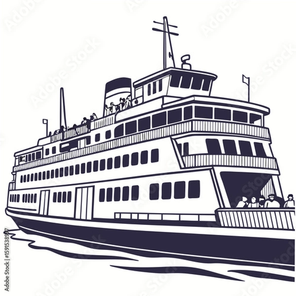 Fototapeta Large passenger ferry with multiple decks and people ship boat