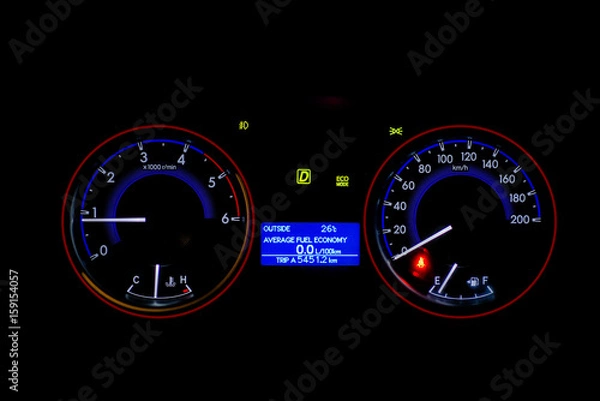 Obraz Dashboard bike display digital indicator, black background.