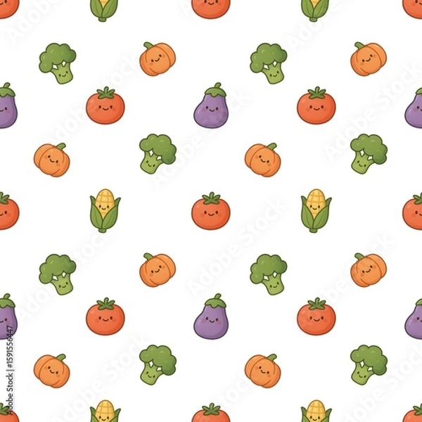 Fototapeta Cute vegetable seamless pattern with smiling faces