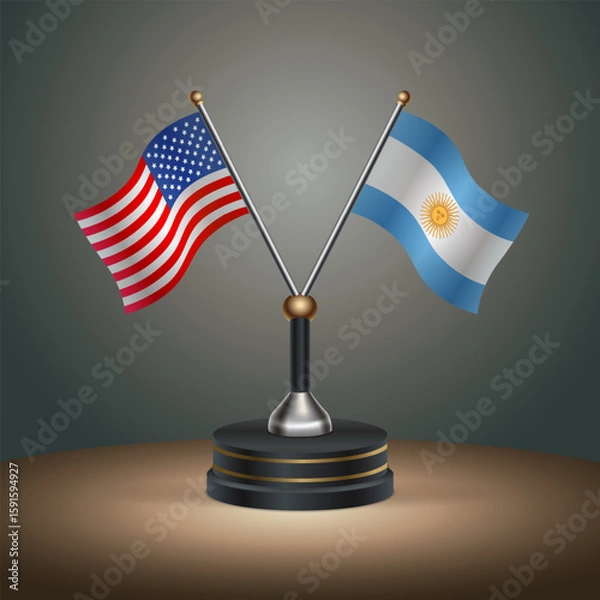 Fototapeta United States (USA) relations and Argentina table flag with gradient color background