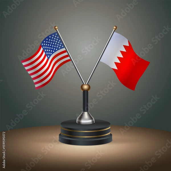 Fototapeta United States (USA) relations and Bahrain table flag with gradient color background