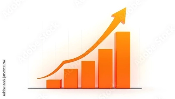 Fototapeta An orange upward trending bar chart isolated on white background