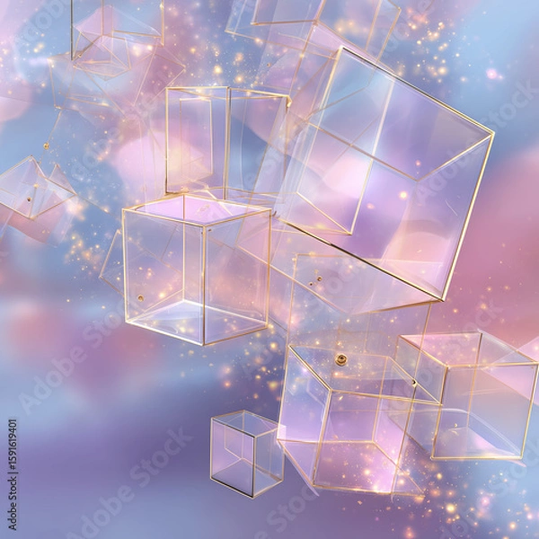 Fototapeta Abstract Isometric Glowing Cubes