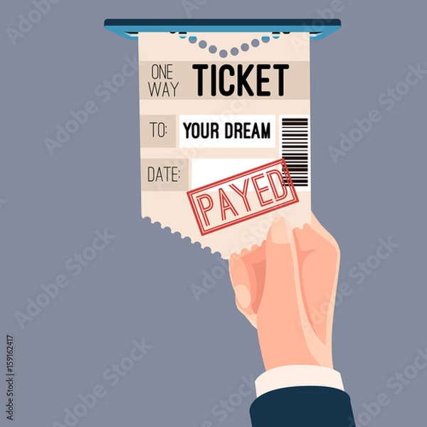Obraz The hand of a man holding the ticket to ones dream. EPS8 illustration.