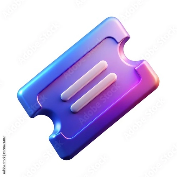 Fototapeta 3D Glossy Glass Ticket Icon in Blue and Purple with White – Modern Event Pass Design