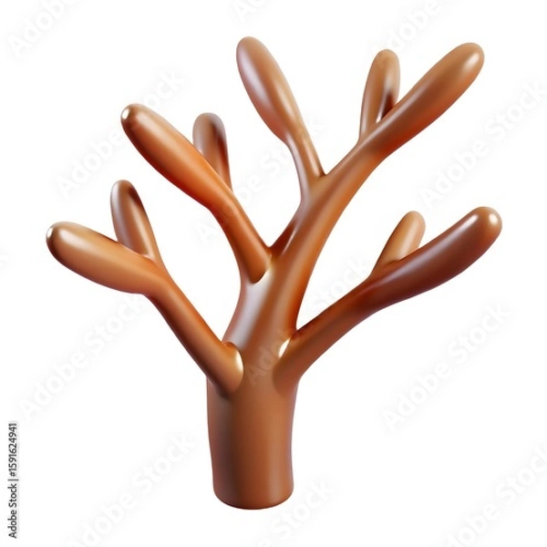 Fototapeta 3D render of a glossy tree branch, realistic texture, shiny leaves, natural lighting, isolated on white background, suitable for nature illustrations, botanical designs, and decorative elements"