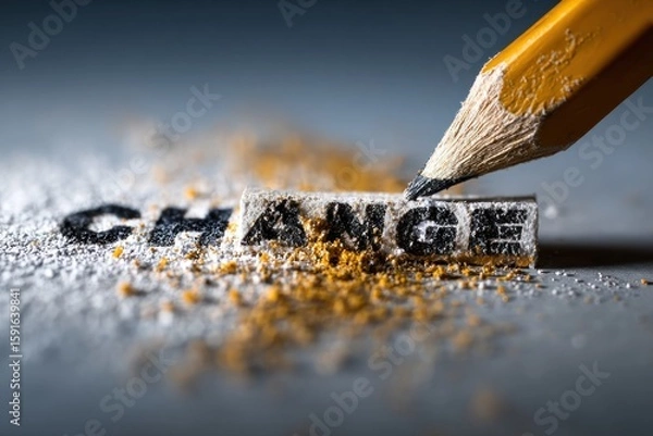 Fototapeta A pencil erases the word "CHANGE," symbolic of alteration