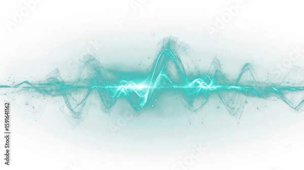 Obraz Glowing polygonal waveform with depth layers and specular highlights for transparent overlay effects and contemporary dashboard interface design