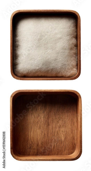 Fototapeta Two square wooden boxes; one with a white cushion inside