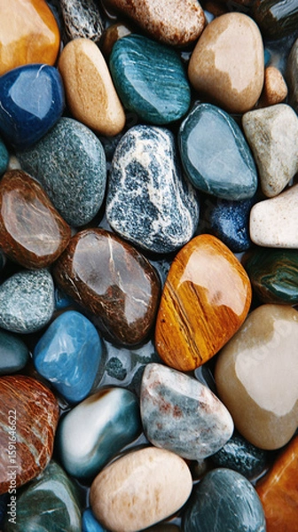 Obraz Colorful wet polished beach stones background