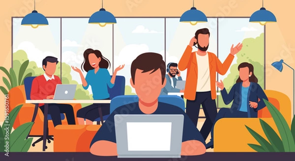 Fototapeta Diverse team collaborating in a modern office, ideal for website banners or business presentations.