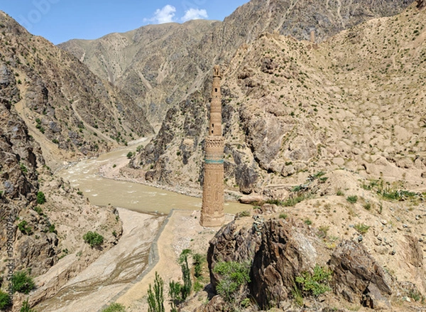 Fototapeta Jam, Afghanistan - one of the most mystical attractions in Afghanistan, the Minaret of Jam stands isolated in a remote and nearly inaccessible valley of the Shahrak District