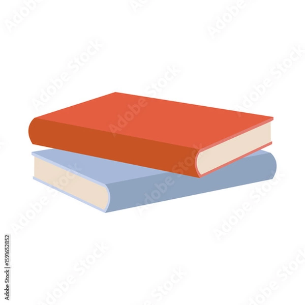 Obraz Colorful stack of two books with red cover on top of blue one in minimalistic design. Vector illustration in flat style on white background isolated.