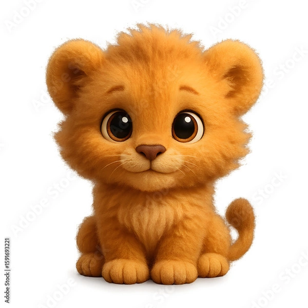 Fototapeta Cute cartoon lion cub sitting and looking adorable  