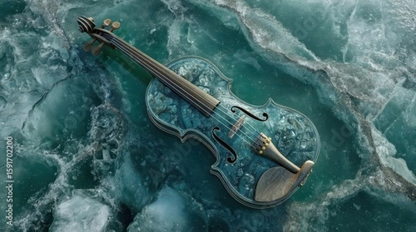 Fototapeta Violin on Frozen Lake Surface