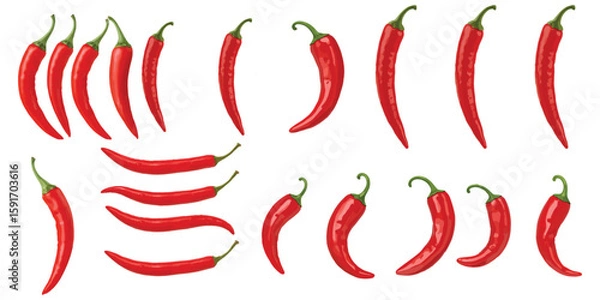 Fototapeta “Collection of Hand-Drawn Red Chili Peppers Isolated on White Background”

