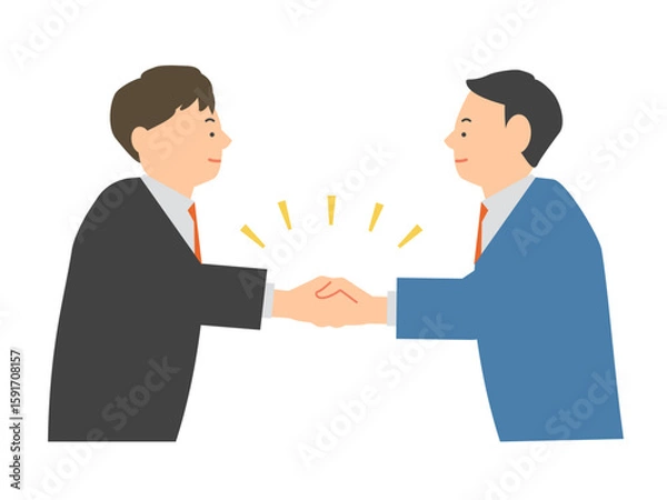 Fototapeta 同意や合意、契約成立などで、手をがっちり組み合う２人の男性ビジネスマンのイラスト