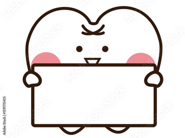 Obraz プラカードを持っているかわいい歯のマスコットキャラクター