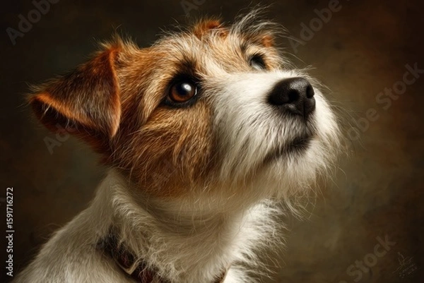 Fototapeta A charming Jack Russell Terrier with a hopeful gaze, captured in a detailed portrait.