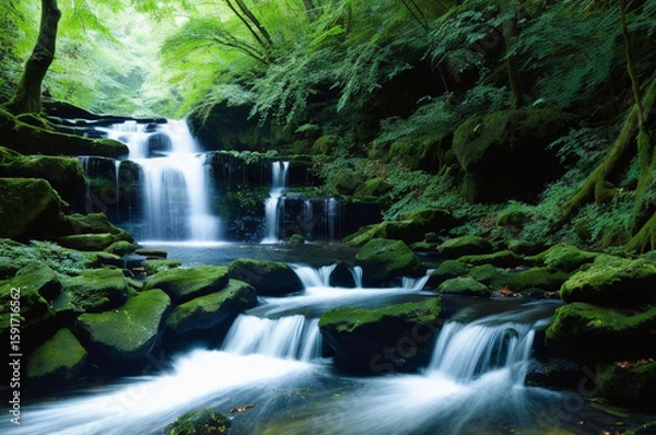 Obraz Hidden waterfall in under starry sky
