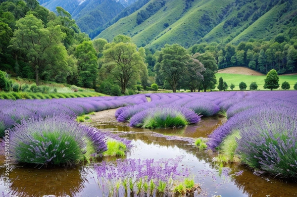 Obraz Lavender field in after rain