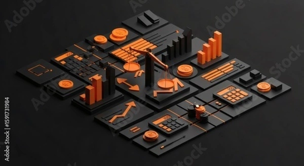 Fototapeta High-Quality 3D Financial Market and Investment Graphics with Charts, Analytics, Data Interfaces, Fintech Icons, and Trading Visuals – Perfect for Stock Market, Banking, and Business Projects