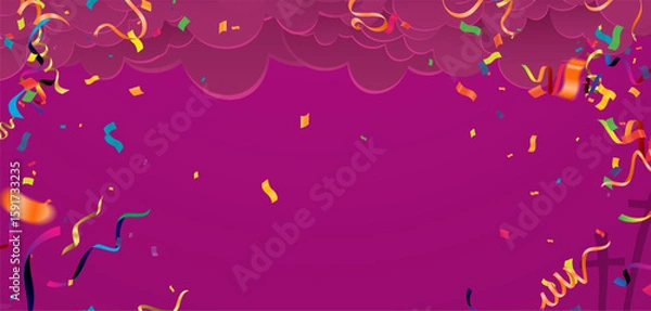 Fototapeta Luxurious Dark Purple Background with Cloud Clusters of Balloons and Colorful Confetti Dazzling Celebration Frame Perfect for Parties Events Birthdays or Exciting Announcements