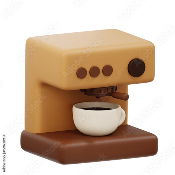 Obraz Detailed 3D illustration showcasing a modern coffee machine, ideal for kitchen appliance promotions and digital content.