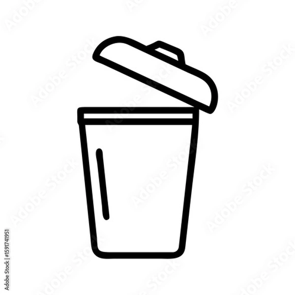 Fototapeta Trash can with lid open in minimalist line art style  