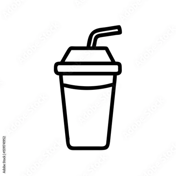 Fototapeta Reusable cup with straw in minimalistic black outline design  