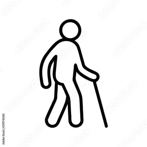 Fototapeta Person walking with white cane in minimalistic line art style  