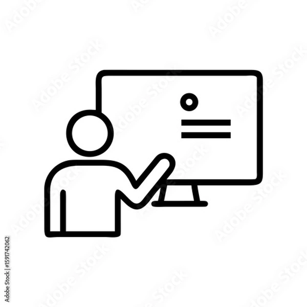 Fototapeta Person presenting on screen in minimalist line art style  