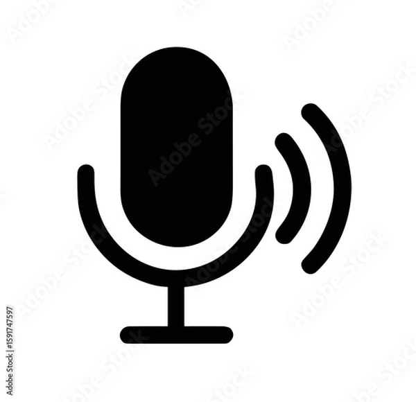 Fototapeta Microphone icon with sound waves in simple black design  
