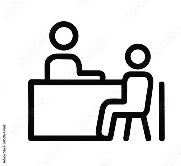 Fototapeta Two people sitting at a desk during a conversation, icon style  