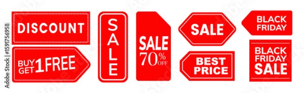 Obraz Set of new stickers, sale tags and labels. Shopping stickers and badges for merchandise and promotion, special offer, new collection, discount etc. Red stickers for web banners