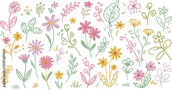 Fototapeta Seamless floral pattern with yellow daisy illustration, perfect for a spring or summer nature-inspired design